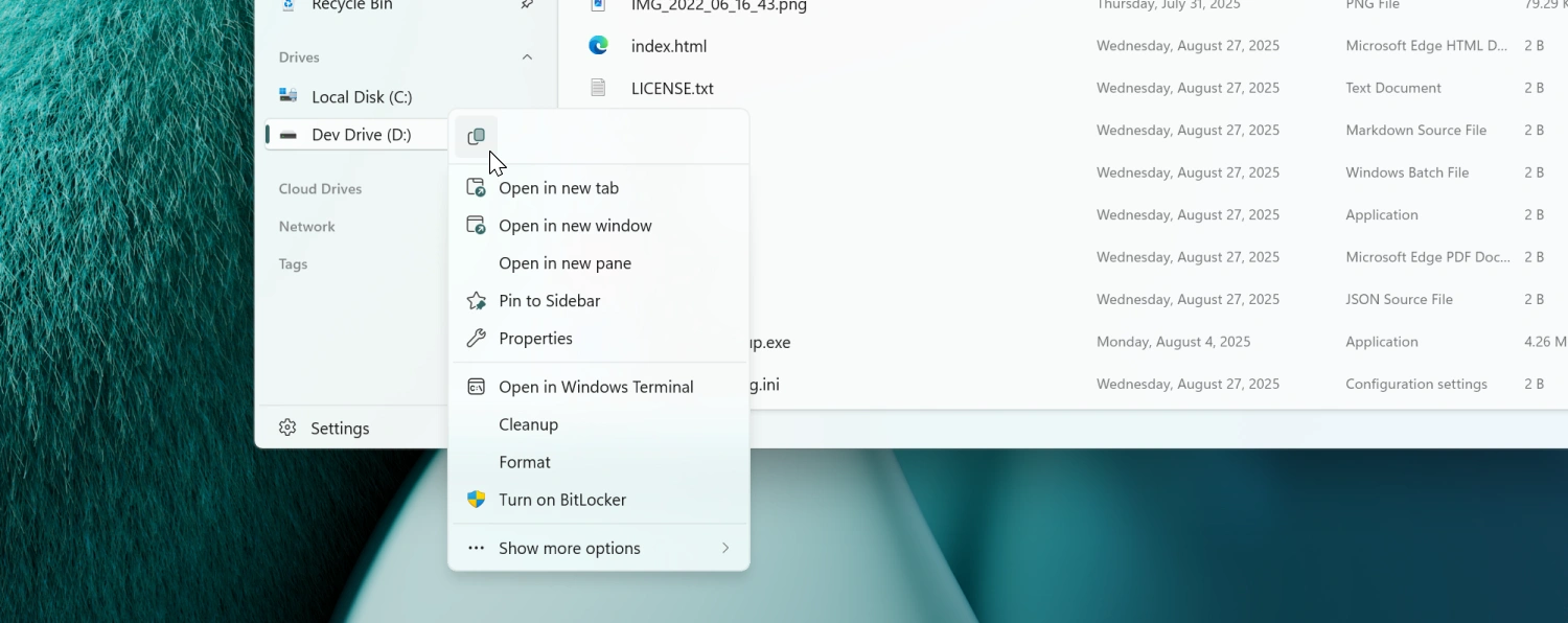 Right click context menu