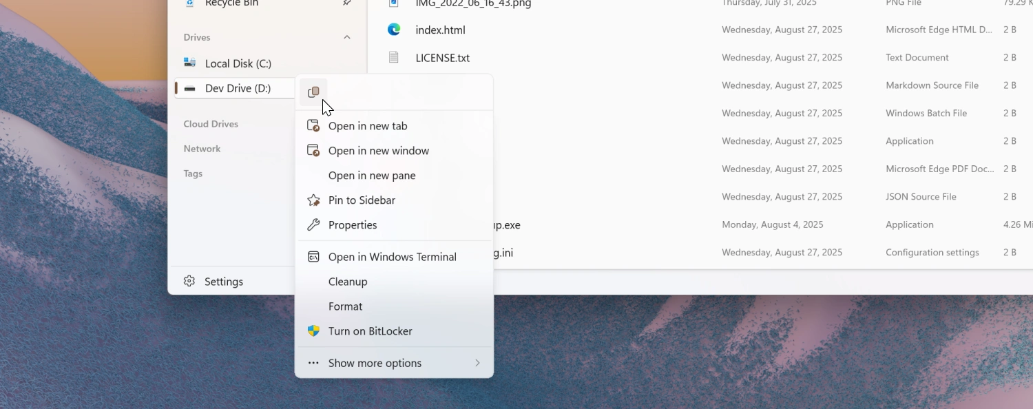 Right click context menu